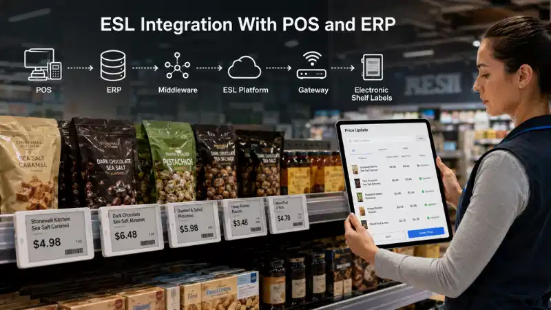 Penyepaduan Label Rak Elektronik Dengan POS dan ERP: API, Pemetaan Data, Pengendalian Ralat dan R...
